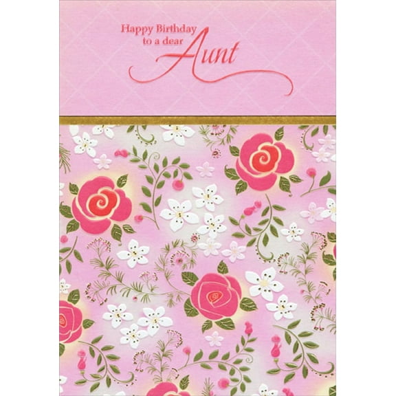 Designer Greetings Pink Roses and White Flowers on Light Pink Birthday Card for Aunt