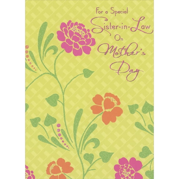 Designer Greetings Pink and Orange Flowers on Vines with Heart Shaped Leaves Mother's Day Card for Sister-in-Law