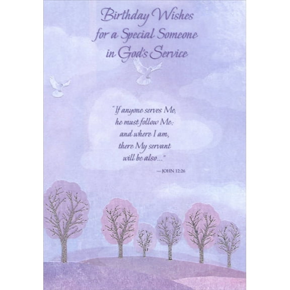 Designer Greetings Pink and Purple Trees with Foil Branches In God's Service Birthday Card