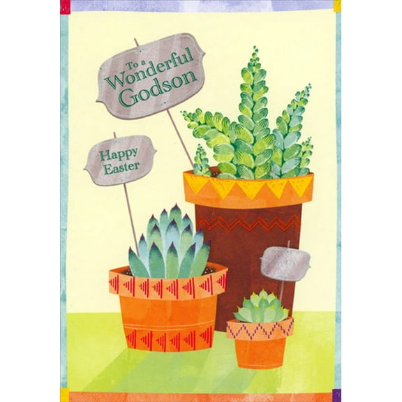 Designer Greetings Plants in 3 Different Size Pots Godson Easter Card