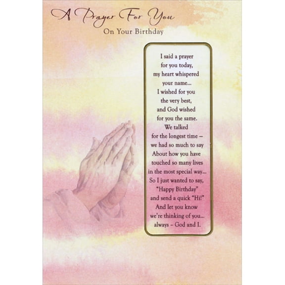 Designer Greetings Praying Hands on Yellow Die Cut Religious Birthday Card with Detachable Bookmark