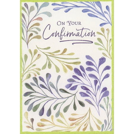 Designer Greetings Purple, Green and Earthtone Leaves and Vines Inside Sparkling Green Border Confirmation Congratulations Card