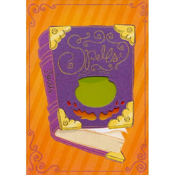 Designer Greetings Purple Spell Book with Green Cauldron Halloween Card