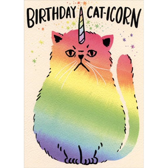 Designer Greetings Rainbow Colored Cat Unicorn Funny / Humorous Birthday Card
