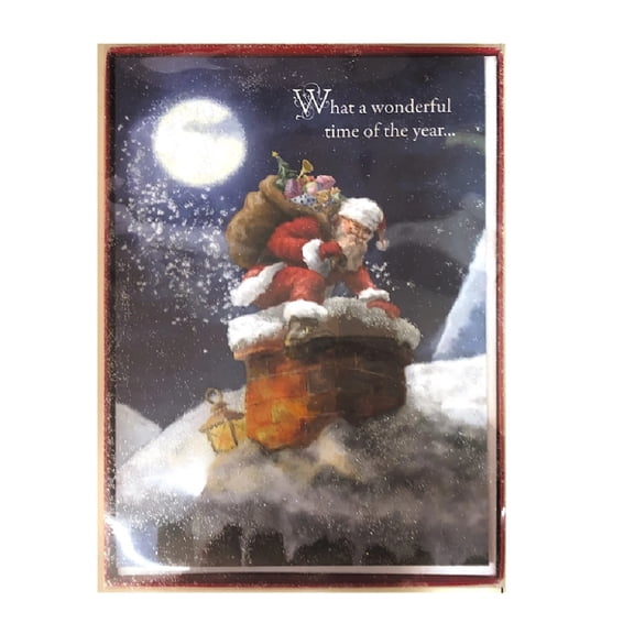 Designer Greetings Red Farm Studio 18 Greeting Cards with Envelopes, Santa in Chimney