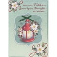 thumbnail image 1 of Designer Greetings Red Lantern with Lit Candle on 3D Curving Banner, Green Ribbon, Sequins Hand Decorated Father Christmas Card from Daughter, 1 of 2