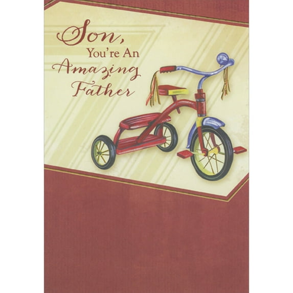Designer Greetings Red Tricycle with Blue Handlebars and Streamers Father's Day Card for Son