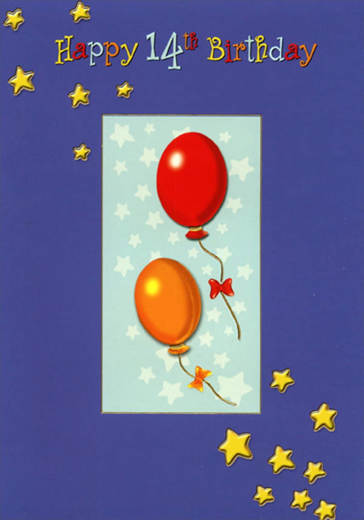 Designer Greetings Red and Orange Balloons on White Stars Age 14 / 14th ...