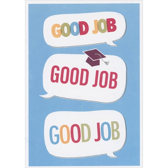 Designer Greetings Repeated Good Job Talk Bubbles on Light Blue 3D Spring Activated Pop Out College Graduation Congratulations Card