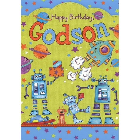 Designer Greetings Rockets and Robots Birthday Card for Godson