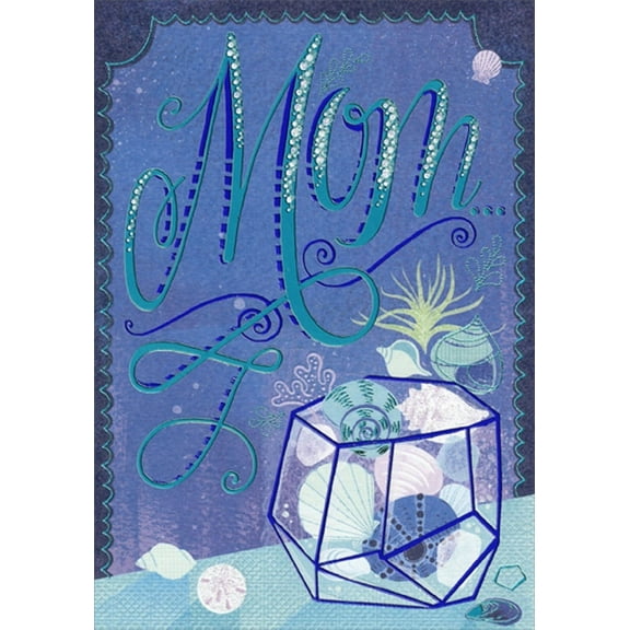 Designer Greetings Sea Shells in Blue Foil Framed Container Birthday Card for Mom