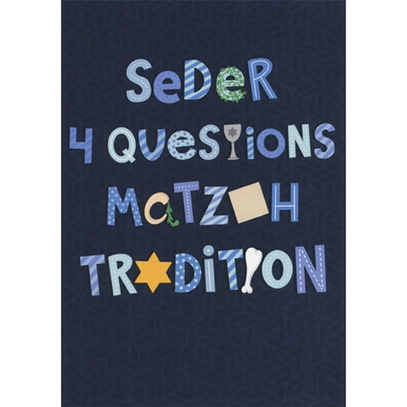 Designer Greetings Seder 4 Questions Matzah Tradition: Blue Letters on Black Background Juvenile Passover Card for Young Kid : Child
