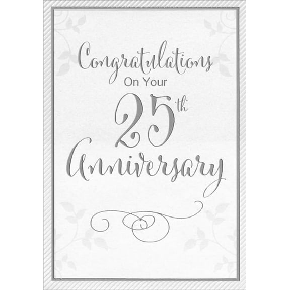 Designer Greetings Silver Foil Script with Faint Spot UV Vines 25th : Twenty-Fifth Formal Wedding Anniversary Congratulations Card for Couple