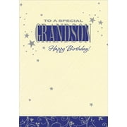 Designer Greetings Silver Foil Stars and Vines on Ivory and Blue Grandson Birthday Card