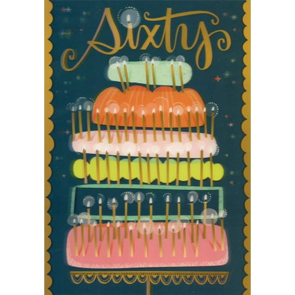 Designer Greetings Six Layer Birthday Cake 3D Lenticular Motion Age 60 / 60th Birthday Card