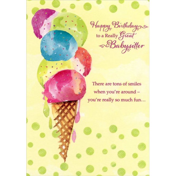 Designer Greetings Six Scoop Ice Multi-Colored Cream Cone Birthday Card for Babysitter from Kids : Child : Children