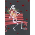 thumbnail image 1 of Designer Greetings Skeleton Sitting on Red Bench Holding Bouquet of Flowers Funny Valentine's Day Card, 1 of 2
