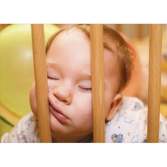 Designer Greetings Sleeping Baby with Face Pressed Against Crib Rails Funny / Humorous Birthday Card