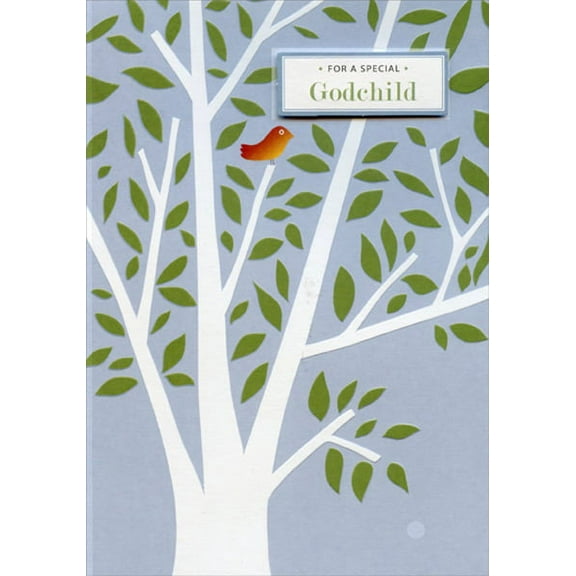 Designer Greetings Small Bird in Tree Hand Embellished Birthday Card for Godchild