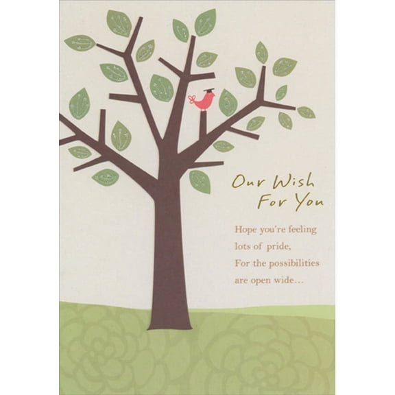 Designer Greetings Small Pink Grad Bird in Tree : Our Wishes Graduation Congratulations Card