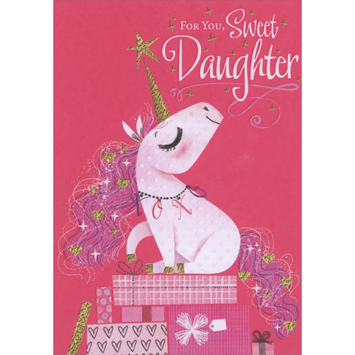 Designer Greetings Small Unicorn with Flowing Purple Mane and Gold Foil Horn Juvenile Valentine's Day Card for Daughter