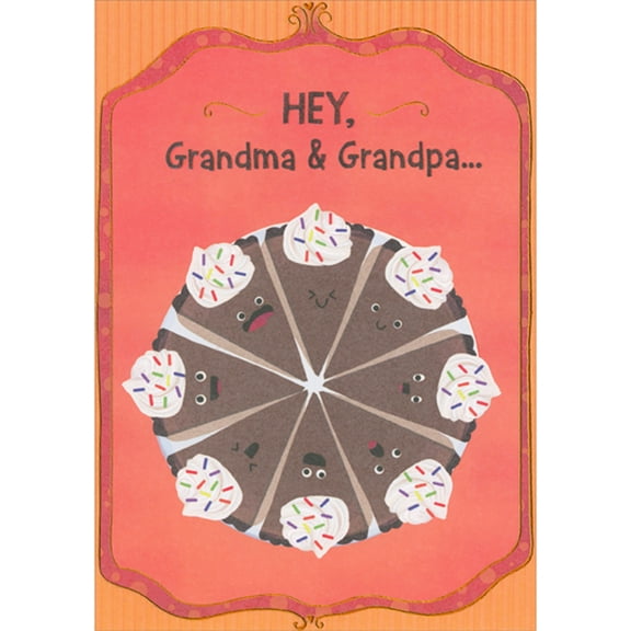 Designer Greetings Smiley Faced Chocolate Cake Cut into Eight Slices Juvenile Thanksgiving Card for Grandma and Grandpa