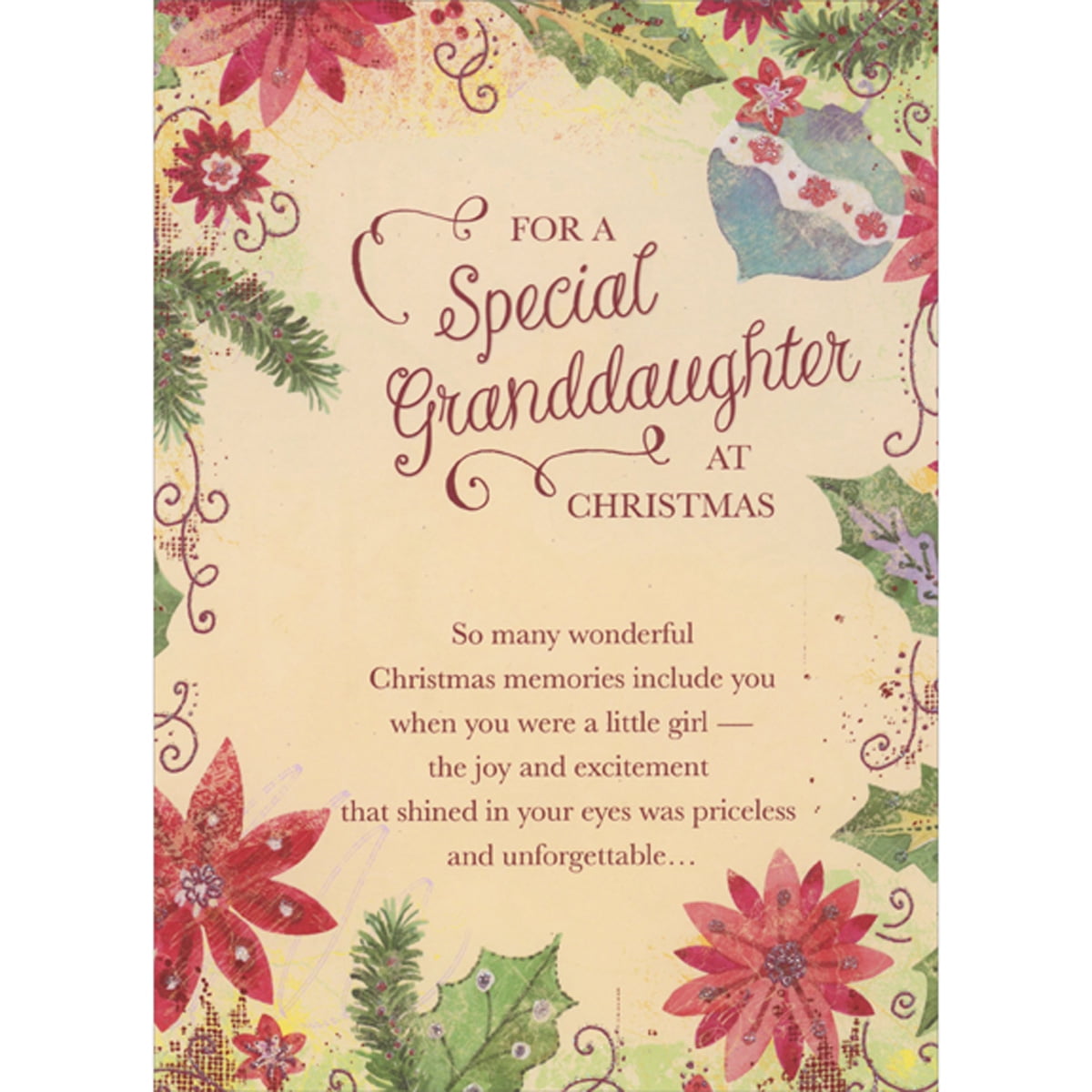 Designer Greetings Great-Granddaughter Christmas Card - Gold Foil Floral Oval Frame Card - View #4