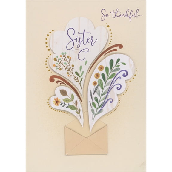 Designer Greetings So Thankful: 3D Fall Flowers Flowing from 3D Envelope Thanksgiving Card for Sister