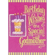 Designer Greetings Sparkling Cake with Swirled Frosting and 3 Candles Birthday Card for Godmother