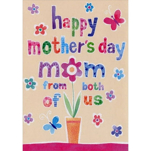 Designer Greetings Sparkling Colorful Words and Flower Pot: Mom Mother's Day Card