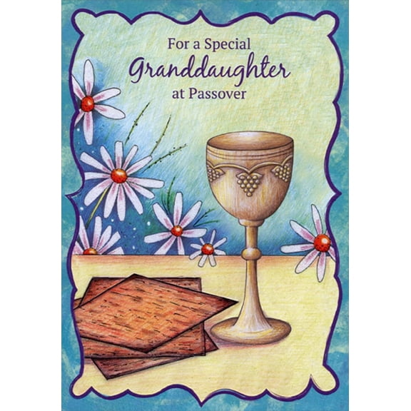 Designer Greetings Sparkling Daisies, Cup and Matzah : Granddaughter Passover Card
