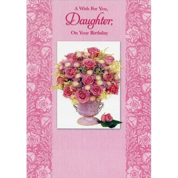 Designer Greetings Sparkling Floral Bouquet with Pink Floral Borders Birthday Card for Daughter