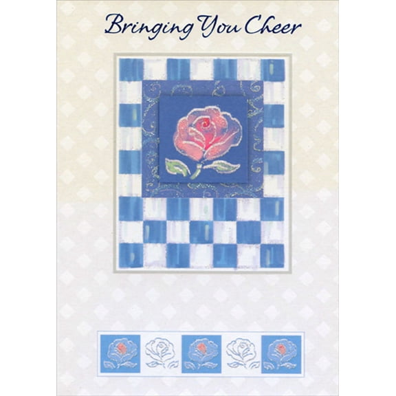 Designer Greetings Sparkling Glitter Flower Inside Blue Frame Cheer Card