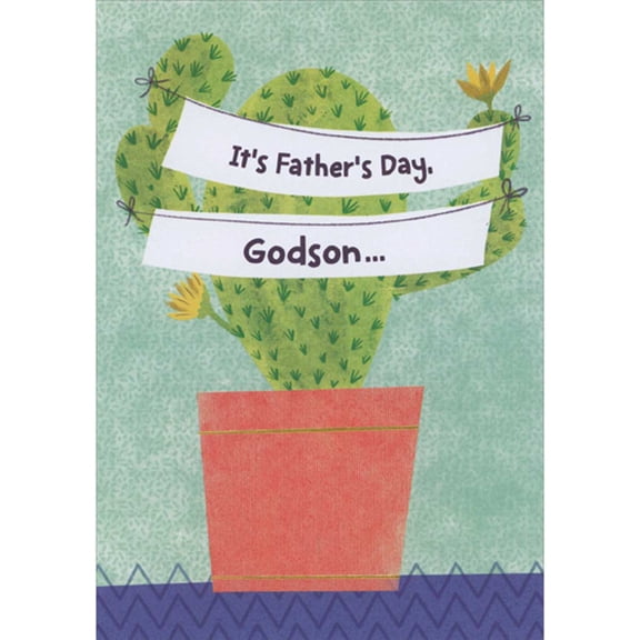 Designer Greetings Spiny Cactus with Yellow Flowers in Red Vase Father's Day Card for Godson