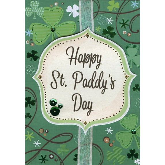 Designer Greetings St Paddy's Day Green Ribbon, Sequins and Tip On Banner Handcrafted St. Patrick's Day Card