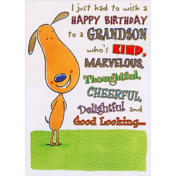 Designer Greetings Standing Dog: Kind, Marvelous, Thoughtful Funny / Humorous Birthday Card for Grandson