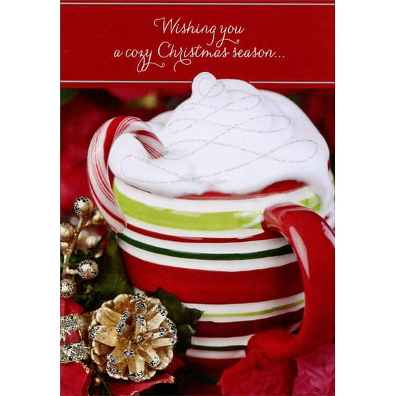 Designer Greetings Striped Mug with Whipped Cream Christmas Card (1 card/1 envelope)