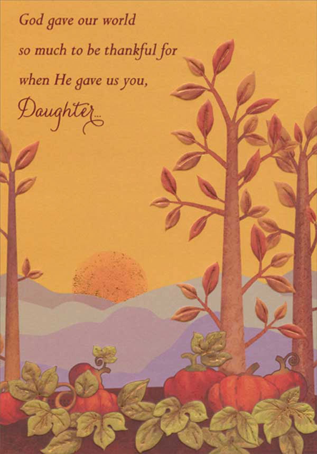 Designer Greetings Religious Thanksgiving Card For Daughter - 'Sunrise Trees & Pumpkin Patch' With Foil & Embossing - View #4