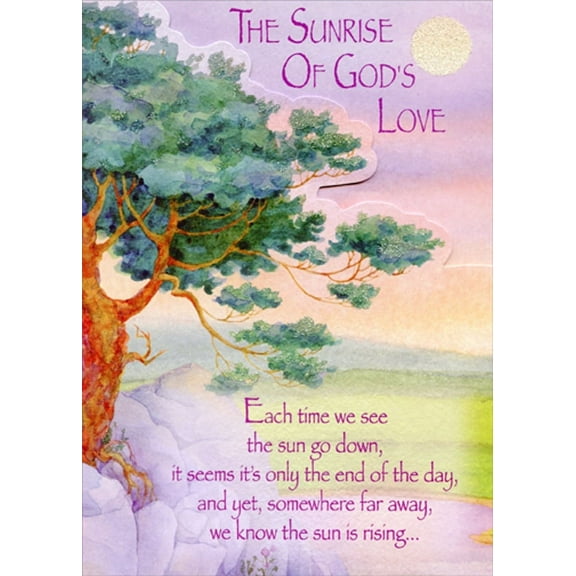 Designer Greetings Sunrise of God's Love Watercolor Die Cut Z-Fold Religious Sympathy Card