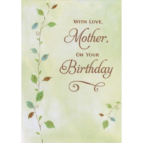 Designer Greetings Tall Gold Foil Vine on Light Green Birthday Card for Mother