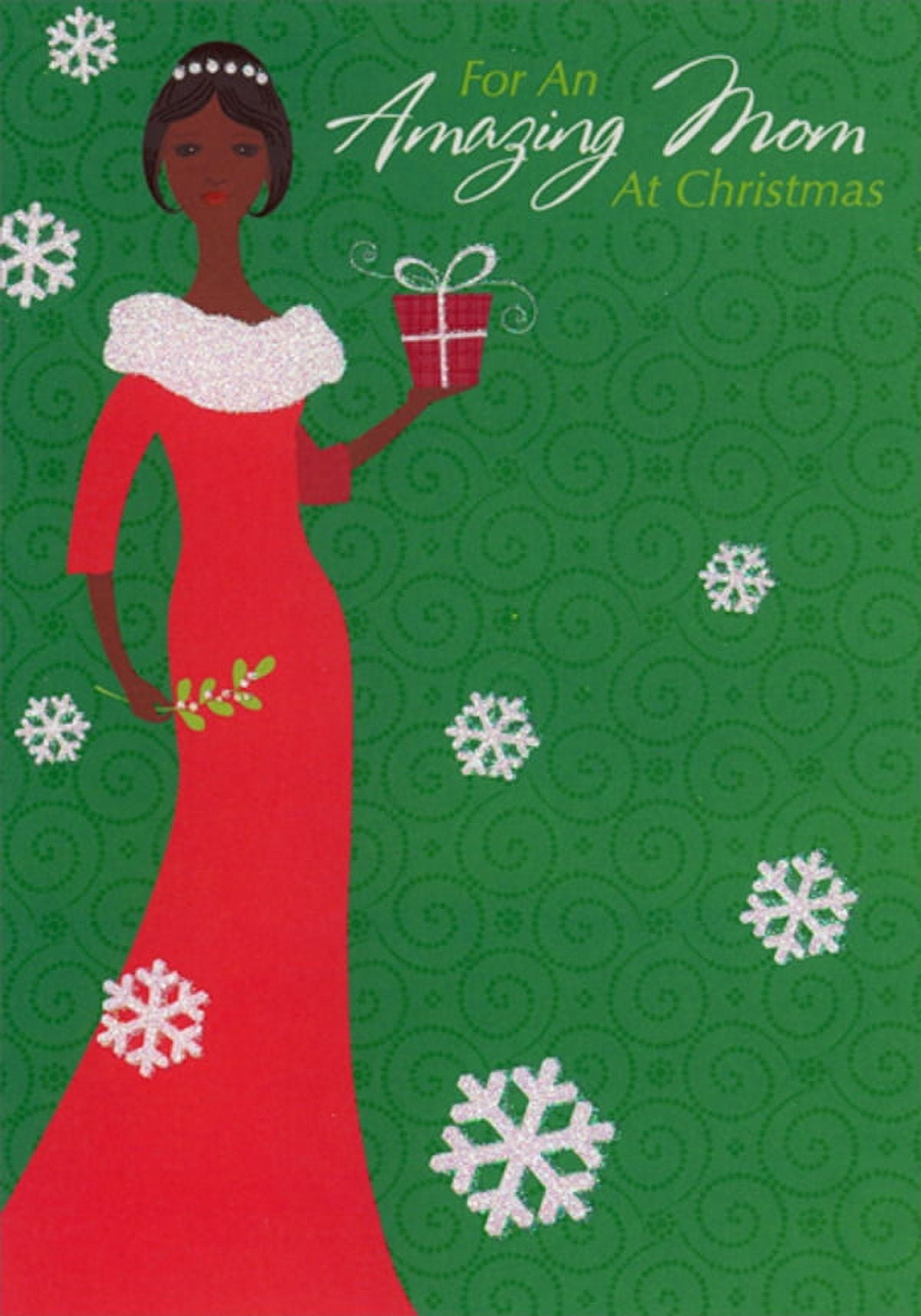 Designer Greetings Tall Woman in Red Dress with Sparkling Trim on Green African  American Christmas Card for Mom - Walmart.com, image size:1200x1714