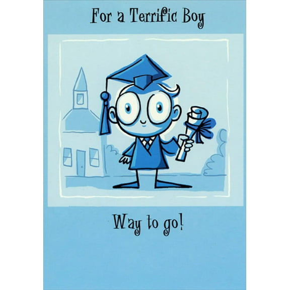 Designer Greetings Terrific Boy on Blue : Way to Go Juvenile / Kids Graduation Congratulations Card for Young Boy