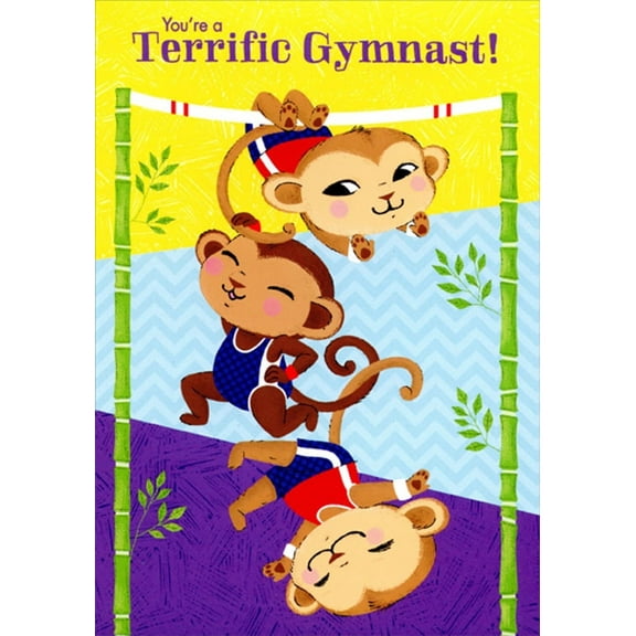 Designer Greetings Terrific Gymnast Monkeys Gymnastics Congratulations Card for Kids / Children