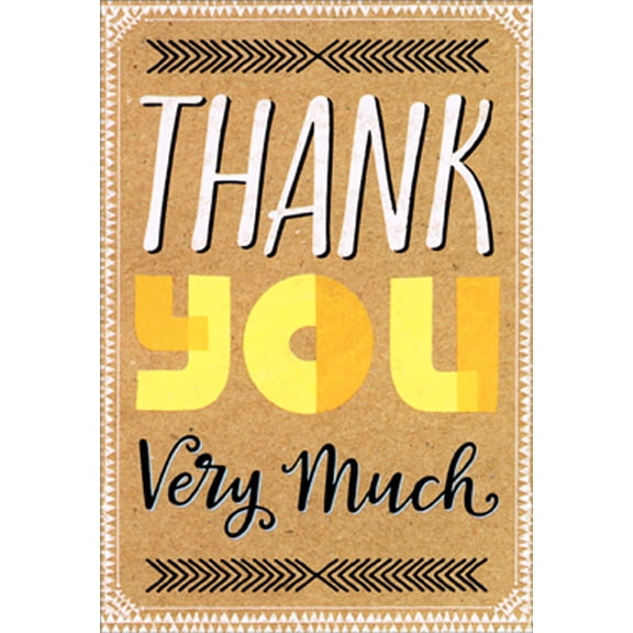 Designer Greetings Thank You Very Much: White, Yellow, Orange Letters on Light Brown Package of 8 Graduation Thank You Notes