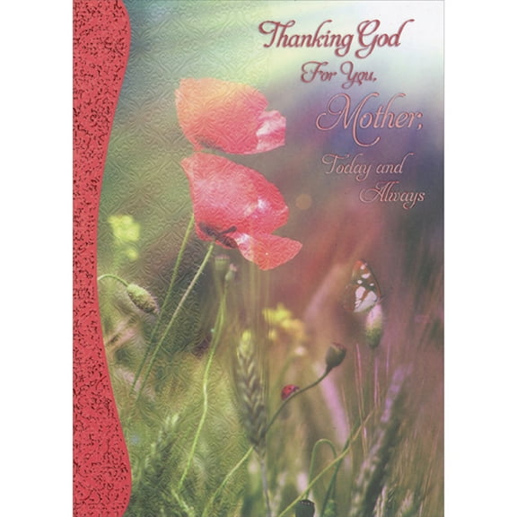 Designer Greetings Thanking God For You: 2 Pink Flowers and Butterfly Photo Religious Valentine's Day Card for Mother
