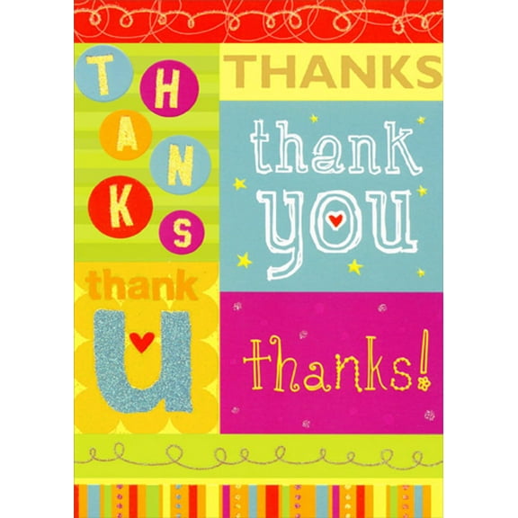 Designer Greetings Thanks, Thank U, Repeated Five Times Juvenile Thank You Card for Kid / Child