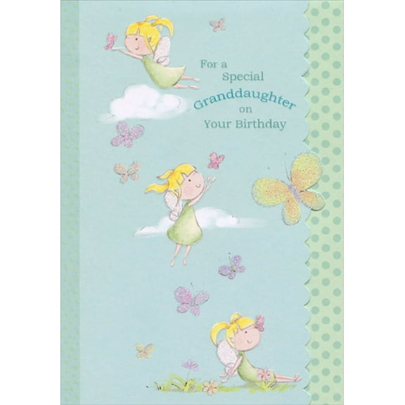 Designer Greetings Three Fairies Playing with Butterflies Tri Fold Die Cut Birthday Card for Granddaughter