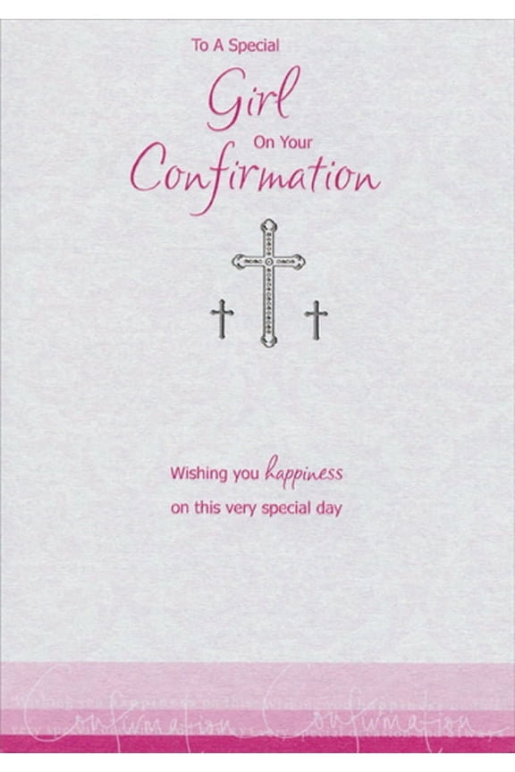 Three Silver Foil Crosses on Shimmering Paper Confirmation Card for Girl