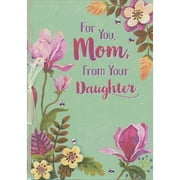 Designer Greetings Three Small 3D Die Cut Flowers, Sparkling Pink Flowers, Purple Sequins and Ribbon on Mint Green Hand Decorated Mother's Day Card for Mom from Daughter