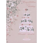 Designer Greetings Three Tiered Cake with Silver Flower Accents Congratulations Wedding Card